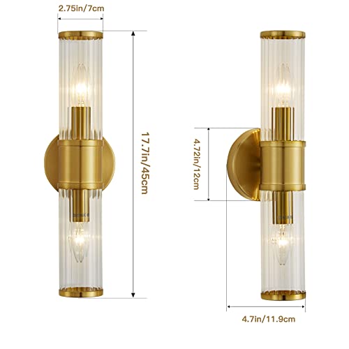 Linour Gold Wall Sconce - Bathroom Sconce Wall Lighting Modern Vanity Light Fixture With Glass Shade For Bath Mirror Bedroom Living Room Hallway (E12, Without Bulbs) #TOP4