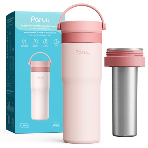 Paruu Portable Breast Milk Cooler 304 Stainless Steel Breastmilk Chiller for 1423H Cooling 10-24oz Breastmilk Storage Container for Travel Outdoor New Moms Breastfeeding Essentials Pink