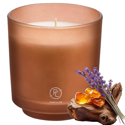 Image of PartyLite Scented Refillable Jar Candle, Amber and Smoked Patchouli with Lavender Scent, Single-Wick Aromatherapy with 45-50 Hours of Burn Time, Ideal for Home Decor, Holiday Gifting and Celebration
