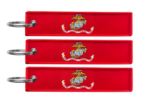 JAVD US Marine Corps Flag Keychain Tag with Key Ring - Keys, Cars, Motorcycles, Backpacks, Luggage and Gifts - EDC (3 Pack)