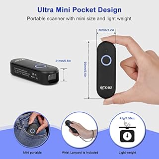 OBZ Mini Lettore Codice a Barre Wireless 2D 1D Lettore Barcode Bluetooth Portatile Lettore QR Code 2.4G USB Scanner di Codici a Barre Sanza Fili Barcode Scanner per iOS, Android, Tablet, PC, POS
