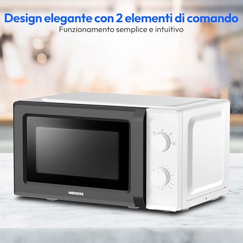 MEDION Microonde (20 litri, 700 watt, piccolo, compatto e salvaspazio, 5 impostazioni microonde, funzione scongelamento, funzione timer, MD11475) bianco - 6