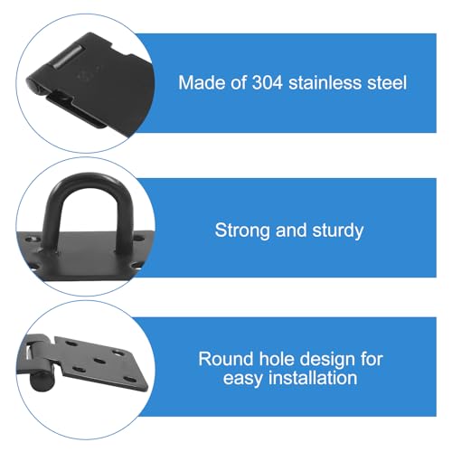 OSVJE 1 Pcs 304 Stainless Steel Door Locks Hasp Latch, 5 inch Safety Packlock Clasp Hasp Lock Latch, Hinge Lock Padlock for Gates, Doors, Cabinets, Closets and More(Black)