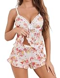 Avidlove Sheer Pajama Sets for Women 2 Piece White Floral Print Sheer Lingerie Sexy Sleepwear Cute Pj Set
