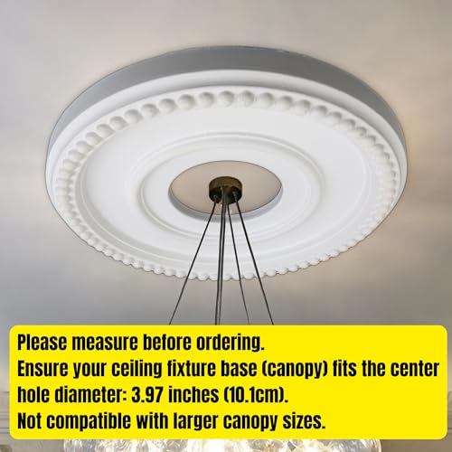 Image of 12 Inch OD x 4inch ID White Ceiling Medallion Plate - PU Plastic Decorative Cover for Fan, Light Fixtures, Chandelier Canopies - Traditional, Retro, and Minimalist Home Lighting Replacement