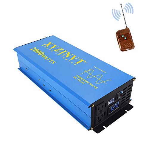 XYZ INVT 2000watt Pure Sine Wave Power Inverter dc 24v to ac 120v with LED Display and 150ft far Wireless Remote Controller for RV Car Off-Grid Solar System (2000w 24v RC)