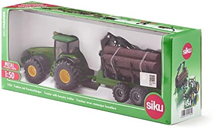 siku 1954, John Deere Tractor with Forestry Trailer, 1:50, Metal/Plastic, Green, Functional loading arm and claw