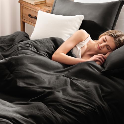 Image of Quataly California King Comforter Set Prewashed Lightweight Quilted Bedding | 3PCS Black Breathable Down Alternative Bedding Set with 1 Solid Comforter (104 inchx96 inch) and 2 Soft Pillowcases