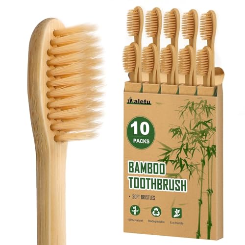 Daletu Brosse à Dent Bambou à Poils Souple Paquet de 10 | Brosse à Dents de Voyage, Réutilisables Naturel Biodégradables, Poils écologiques Naturels 100%...