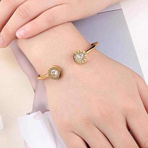Jude Jewelers Stainless Steel Roman Numbers Round Charm Statement Wedding Party Open Cuff Bangle Bracelet (Gold) #TOP2