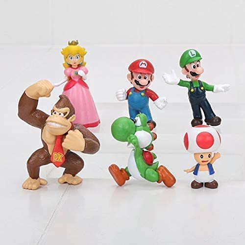 SUVIYA Conjunto de 6 peças de figuras de topo de bolo Super Mario Brothers – Conjunto de bonecos Mar