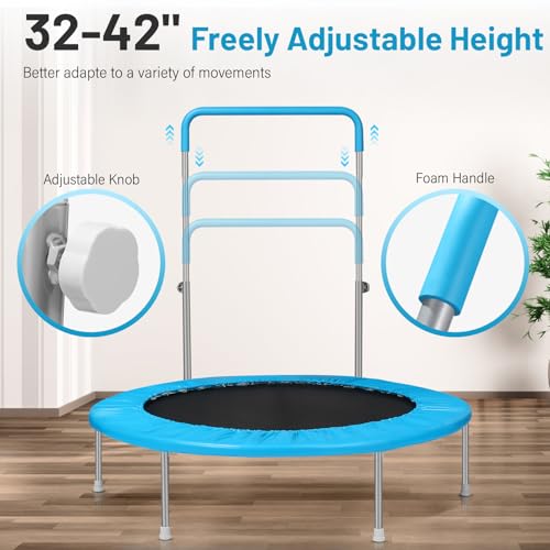 Image of Lyromix 40 inch / 48 inch Rebounder Trampoline for Adults with Adjustable Bar, Mini Fitness Trampoline for Adults and Kids, Small Exercise Trampoline with Handle for Indoor Outdoor Workout
