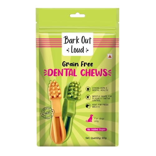 BARK OUT LOUD - Dental Treats | Brush Shape Dog Chews | Removes Plaque/Tartar | Fresh Smell | Oral Care Gluten Free| Chicken Dog Treats 100 GMS