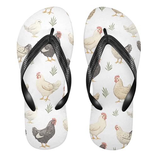 ALAZA Rooster Hen Chicken Farm Animal Flip Flops for Women Fashion Beach Slippers Comfort Mens Flip Flops Non-Slip Rubber Shower Slippers Sandal for Hotel Travel Sport,XS