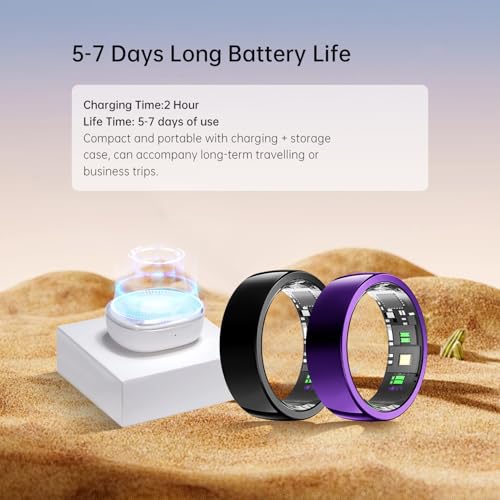 Image of Smart Ring Purple - Size 11 - Health Tracker with Free Subscription, Gesture Remote Beauty Shot & Brush Video, Fitness Sleep Heart Rate Tracking Ring with Charging Case, Compatible with iOS & Android