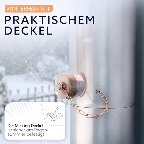 Regenwassersammler mit Sieb für Fallrohre 100mm | erhöhter Ertrag | Edelstahl | Langer 0,5m Schlauch + Fassanschluss | Fallrohr Regensammler | Regensammler für Fallrohr 100 Regentonne - Drei Eichen