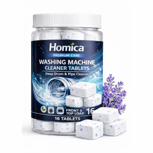 Image of Washing Machine Cleaner Tablets (16 Tablets) | Drum & Pipe Deep Cleaner | Lavender Scent | Removes Odour, Limescale & Residue | For Front Load & Top Load Fully Automatic Washing Machines