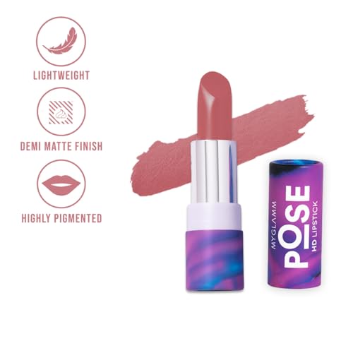Image of MyGlamm POSE HD Lipstick-Muted Coral (Pink)-4 gm | Matte Lipstick | Enriched with Moringa oil & Vitamin E | Long-lasting & Moisturising