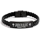 DOMYUHAO Personalized Custom Name Leather Bracelet,Christian Bracelet,Christian Gifts,Romans 8:18 Bracelet, Bible Verse Bracelet, Dad Mom Gift, Mesh Bracelet