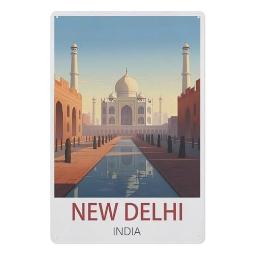 New Delhi India，Retro Metal Tin Sign/Plaque for Kitchen Lounge Garden Garage Pub Wall/Door(20x30cm）8x12 inch-AE34