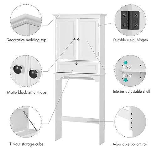 Spirich Over The Toilet Storage Cabinet, Bathroom above Toilet Storage Cabinet with Doors and Adjustable Shelves, White