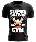 Stylotex Fitness T-Shirt Herren Sport Shirt Super Saiyan Gym est. 1991 Gym Tshirts für Performance beim Training | Männer Kurzarm | Funktionelle Sport Bekleidung, Farbe:schwarz, Größe:M