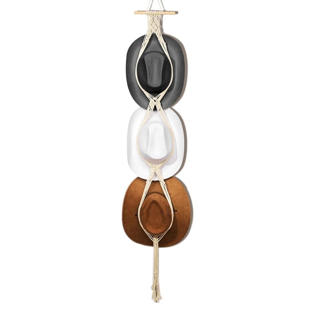 CTRLZS Hat Hangers Boho Hat Rack Hat Hanger Back of Door Hat Organizer Hanging Hat Decoration Easy to Use, 3-Tier