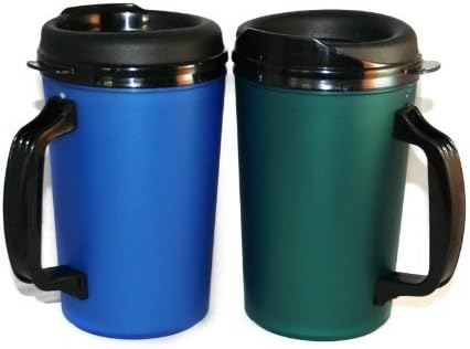 GAMA Electronics 2 ThermoServ Foam Insulated Coffee Mug 20 oz w/Lids (1) Blue & (1) Green