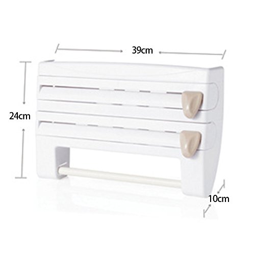 3-in-1 Wall-Mount Kitchen Storage Rack with Tin Foil Cling Film Cutter, Hanging Paper Towel Holder, Sauce Bottle Storage Rack, Plastic Kitchen Accessories Racks - Thumbnail 6