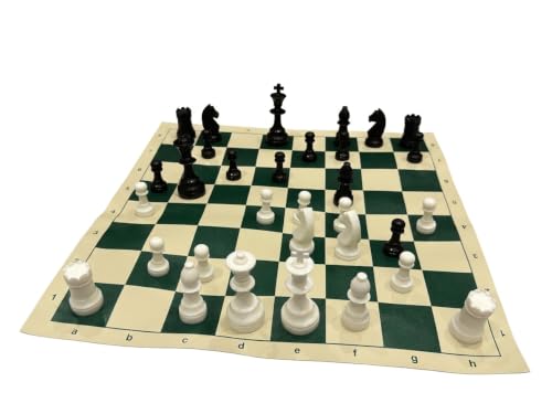 Image of PALM ROYAL HANDICRAFTS 17x17 inches Portable Travel Chess Set - Roll-Up Vinyl Board with Staunton Chessmen and Zippered Carrying Case - Perfect for Tournaments, Schools, and Outdoor Play.
