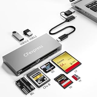 8 in 1 CFexpress Type B Card Reader with 2 USB3.2 (Gen 2) 10Gbps, USB-C&USB-A 2-in-1 Type B CF Express Card Reader Hub for CFexpress Type B/SD/TF/CF/XD/MS/USB, Multi Reader Read 8 ports Simultaneously