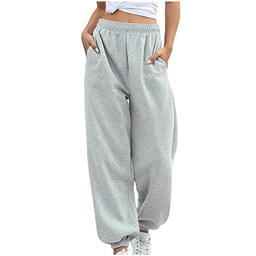 STKOOBQ Calça de moletom feminina calça jogger de cintura alta para exercícios com bolsos calça jean