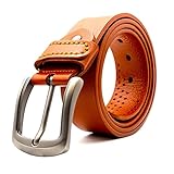 Mens Belt 100% Genuine Leather Belt for Men with Anti-scratched Buckle, Classy Mens Black Belts For Jeans And Dress (Tan, Large (36'-40'))