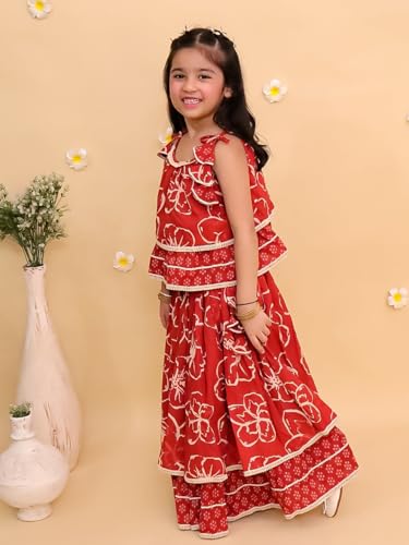 Image of The Mom Store Baby /Kids Girls Lehenga Set Ethnic Wear | Printed | Trendy Stylish Elegant Lehenga Set For Festivals Weddings & Special Occasions | Cotton