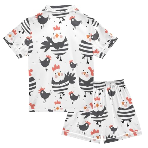 ALAZA Cute Chicken Polka Dot Pajamas Satin Pajama Set Short Sleeve Button Down Sleepwear2