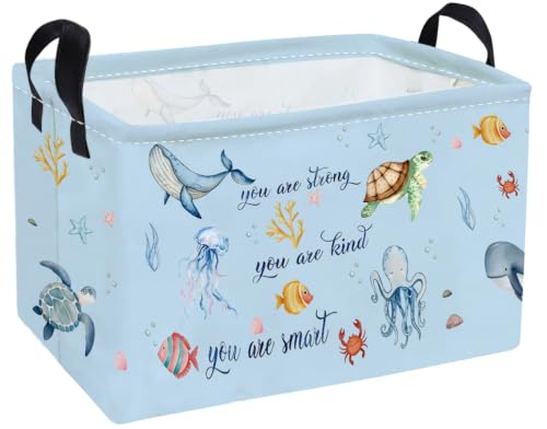 Image of Essme Rectangular Ocean Basket,Kids Baskets Empty with Handles,Cute Baskets for Kids Halloweens Room Decor,Boys and Girls, Candy Basket,(wenziocean)