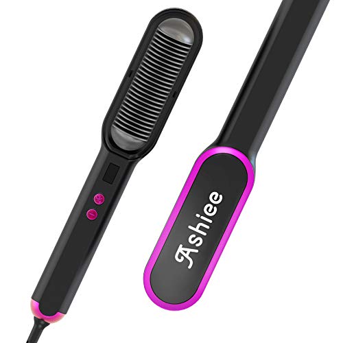 ASHIEE Ionic Hair Straightener Brush-Straightening Brush with 8 Temp Settings for Frizz-Free Silky Hair, Auto-Off Safe & Anti-Scald, Straightening Comb for Professional Salon at Home Black Rose
