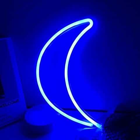 yaogohua LED Moon Neon Signs Light Table Lamp Decorative Night Light for Home Party Decoration Bedroom USB/Battery Powered Blue Cover