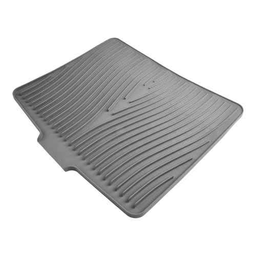 Silikon-Ablaufmatte mit Neigung, 50 x 43 x 2 cm, rutschfester Trockenmatte für die Küche, effiziente Wasserabfuhr durch speziellen Rand und Rillen, ideal zum Abtropfen von Geschirr, Gläsern und Töpfe