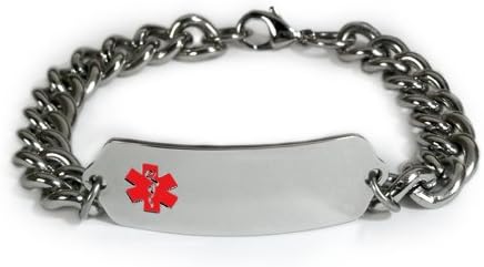 Taking PRADAXA Medical ID Alert Bracelet with Embossed Emblem and Wide Chain. Style Classic Wide, Premium Series.