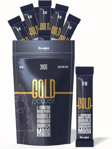 GOLD POWER Stimola La Produzione di Testosterone Uomo con Maca Ad Alto Dosaggio - Vasodilatatore Migliore Tra Integratori Per Uomo Aumento Forte e Duraturo in 20 Stick Liquidi (200ml).