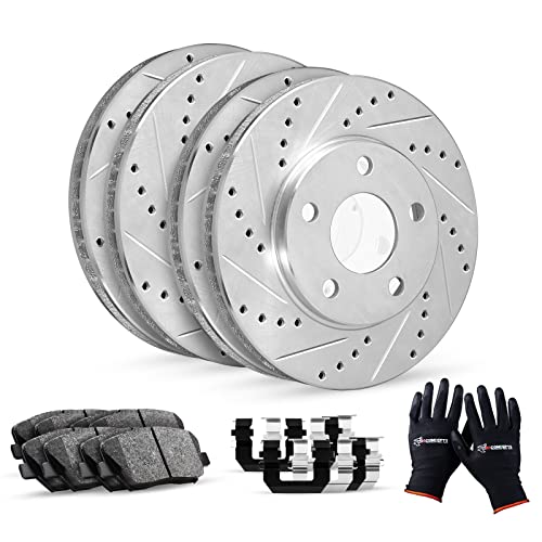 R1 Concepts Front and Rear Brake Kit For 2007-2009 Chrysler Aspen, Dodge Durango, 2006-2010 Dodge Ram 1500, 2011-2018 Ram 1500| Drilled Slotted Brake Rotors| Ceramic Brake Pads and Rotors Kit