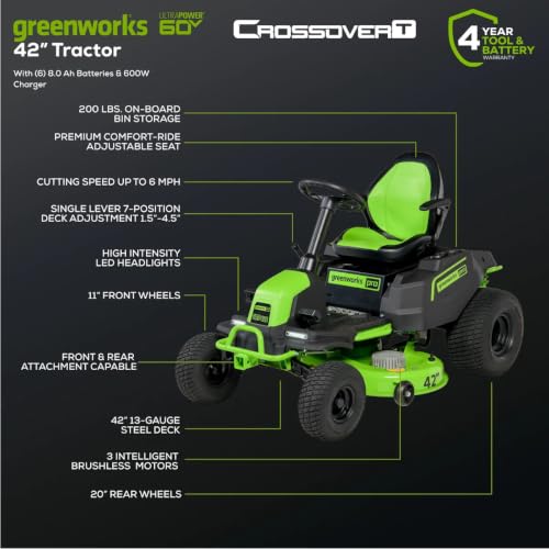 Image of 60V 42 inch Cordless Battery CrossoverT Riding Lawn Mower, (6) 8.0 Ah Batteries and 600W Wall Charger