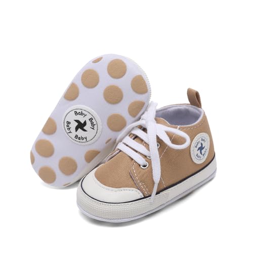 Image of Baby Girls Boys Shoes Soft Anti-Slip Sole Newborn First Walkers High Top Canvas Denim Unisex Infant Sneaker