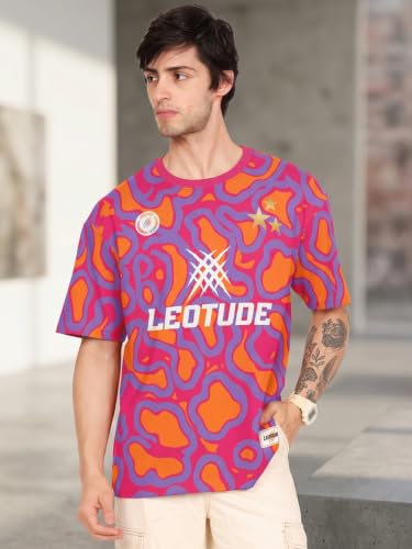 Image of LEOTUDE Men'S Tiger Graphic Printed Oversized T-Shirt | Bold Black Sports
