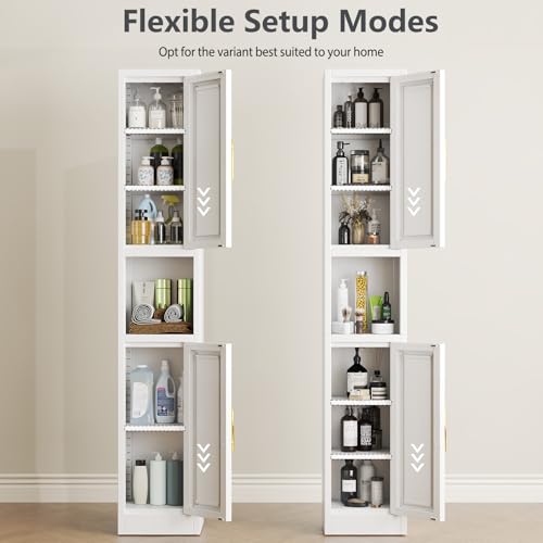 Image of Tall Narrow Pantry Cabinet for Kitchen, 67 inch H Metal Storage Cabinets with Doors and 3 Adjustable Shelves for Dining Room, Living Room and Home Office (12 inches Wide White)