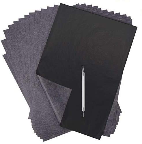 Selizo 100 Sheets Carbon Transfer Tracing Paper Black Copy Graphite Graphic Paper and Embossing Tracing Stylus for Wood Burning Carving, Paper, Canvas