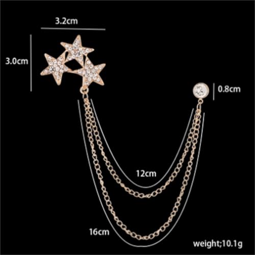 Image of 2PCS Crystal Hanging Chain Brooch Suit Pin for Men Women Vintage Crown Cross Star Diamond Broochs Gold and Silver Wedding Brooch for Clothes Dress Hats Bags Accessory