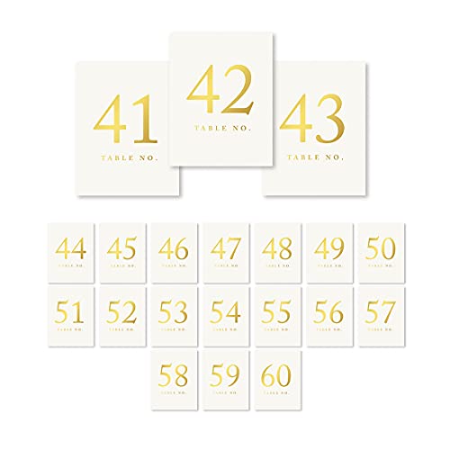 Andaz Press Metallic Gold Ink Table Numbers 41-60, 4x6-Inches, Perfect for Wedding Receptions, Restaurants, Classrooms, Bodas