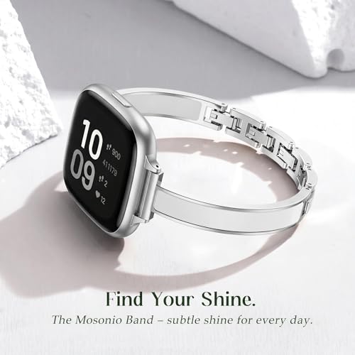 Slim Band for Fitbit Versa 4/3&Sense 2/Sense for Women (Silver/White) by Mosonio - Used condition - Image 4
